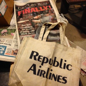 The cellar has more than our share of airline paraphernalia...